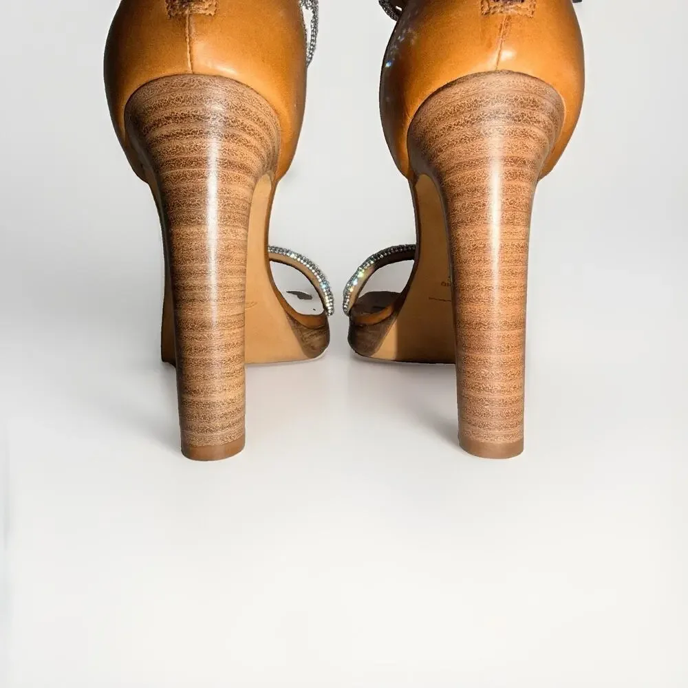 Rick Owens Hydra Sandal Honey Brown Diamond Crystal Platform Heel 41 US 10 1/2